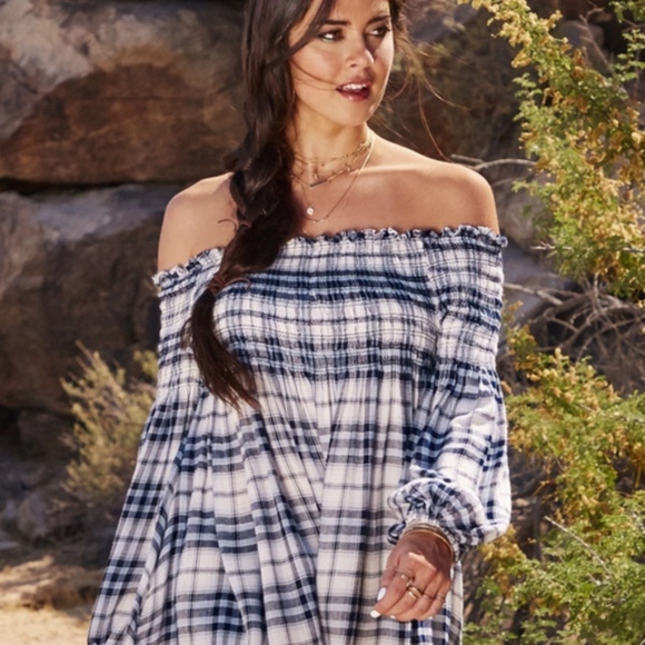 Altar'd State Tops - Altar’d State Rosemary  plaid off-shoulder top